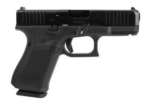 Glock Blue Label G19 Gen 5 MOS 9mm handgun with 15-round magazines in black.